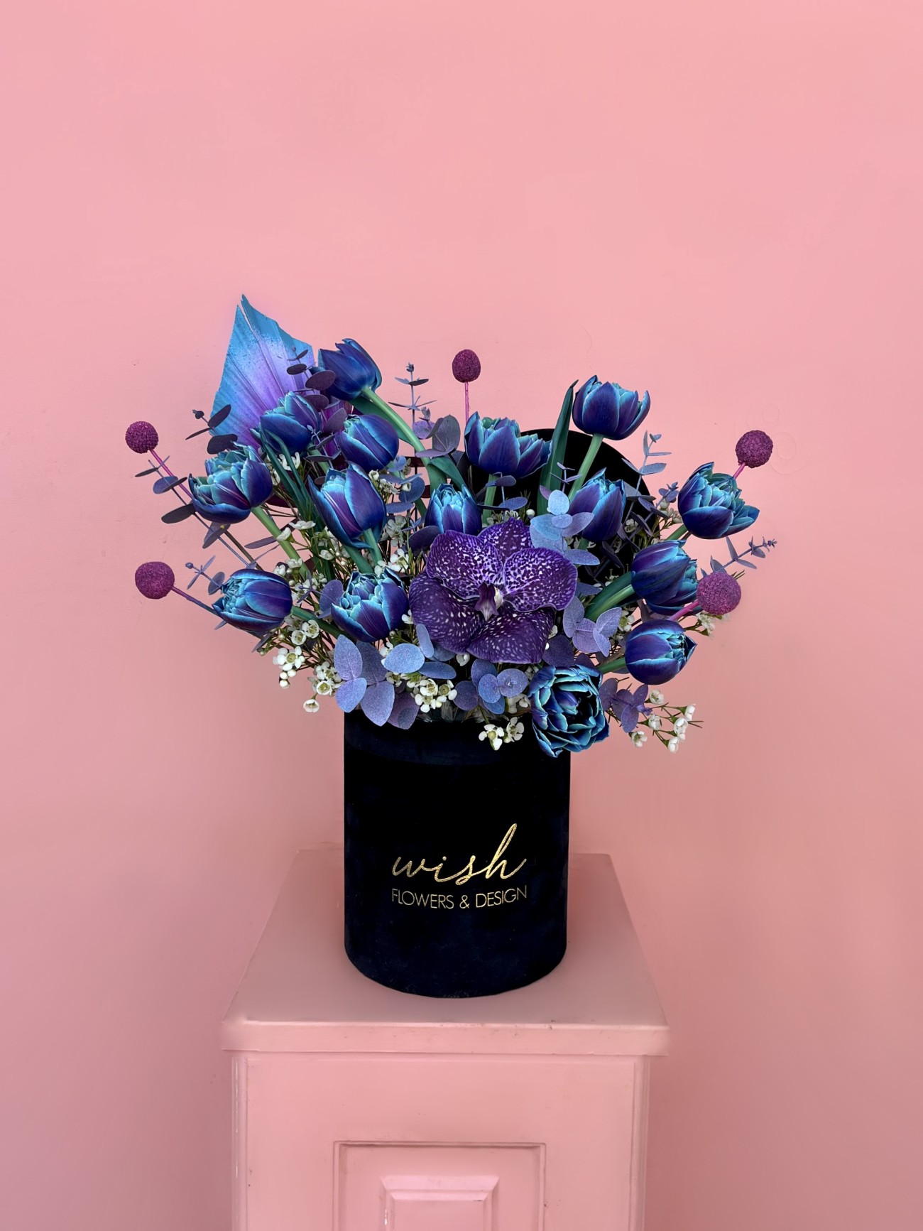 Siyah Kadife Kutuda Vip Blue Sky Laleler